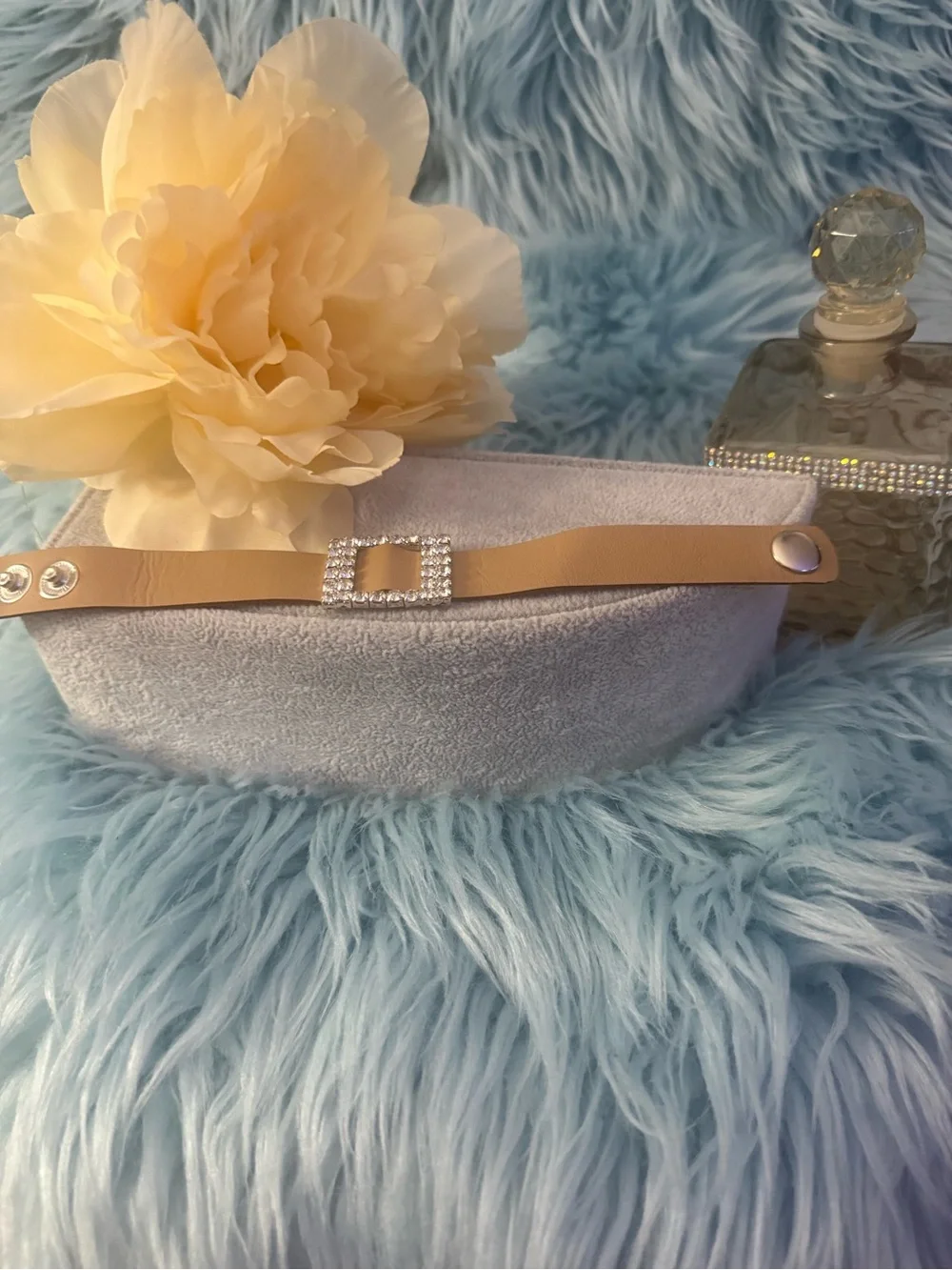 Beige Rhinestone Buckle bracelet with Snap Detail